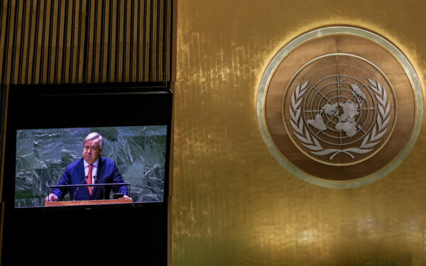 epa10869559 Secretary-General of the United Nations Antonio Guterres addresses the delegates during the 78th session of the United Nations General Assembly at the United Nations Headquarters in New York, New York, USA, 19 September 2023.  EPA/JUSTIN LANE