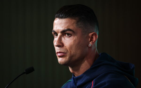 epa11981652 Portugal soccer player Cristiano Ronaldo speaks during a press conference in Oeiras, Portugal, 22 March 2025. Portgual will face Denmark in their UEFA Nations League semi final second leg match on 23 March 2025.  EPA/RODRIGO ANTUNES