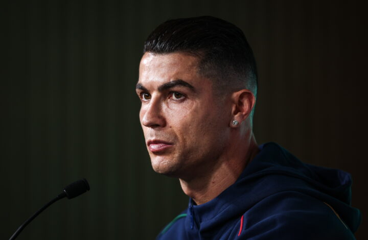 epa11981652 Portugal soccer player Cristiano Ronaldo speaks during a press conference in Oeiras, Portugal, 22 March 2025. Portgual will face Denmark in their UEFA Nations League semi final second leg match on 23 March 2025.  EPA/RODRIGO ANTUNES